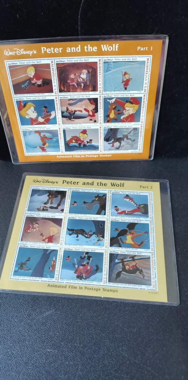 2 9pc Disney stamp sheets Peter & the Wolf MNH ICS